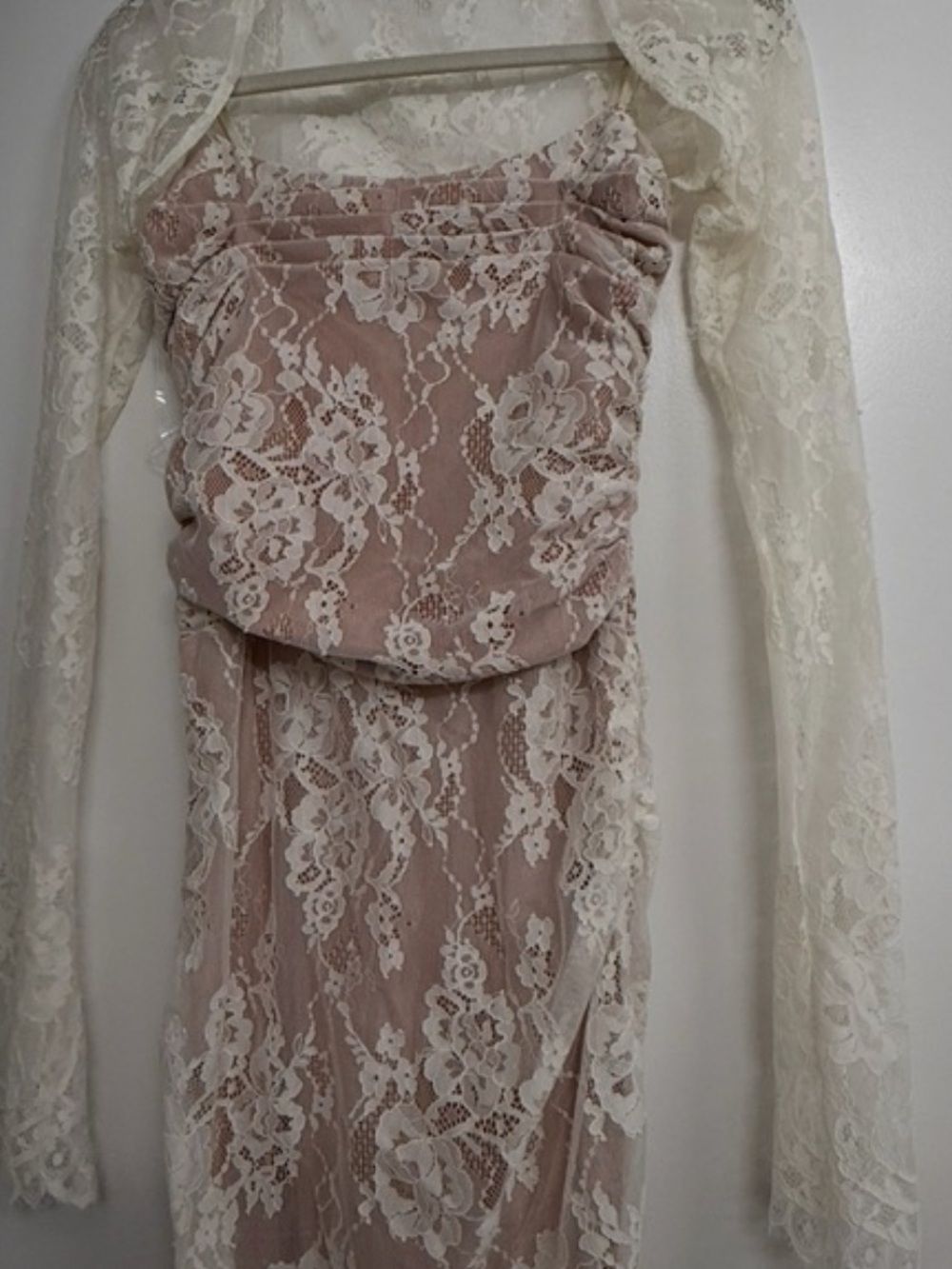 NWOT Lace Sheer Maxi Dress in Ivory - Elegant Women's Evening Gown - Picture 5 of 6
